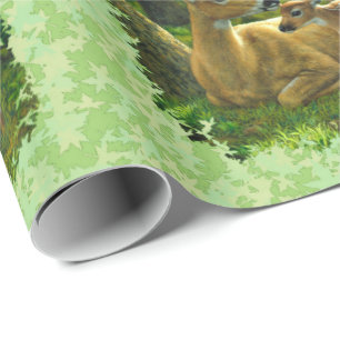 Papier Cadeau Feuilles de printemps du cerf blanc et de la faune