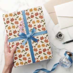 Papier Cadeau Feuilles d'érable cuivré et glands Emballage cadea