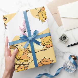 Papier Cadeau Feuilles d'érable d'automne avec Branches et couch