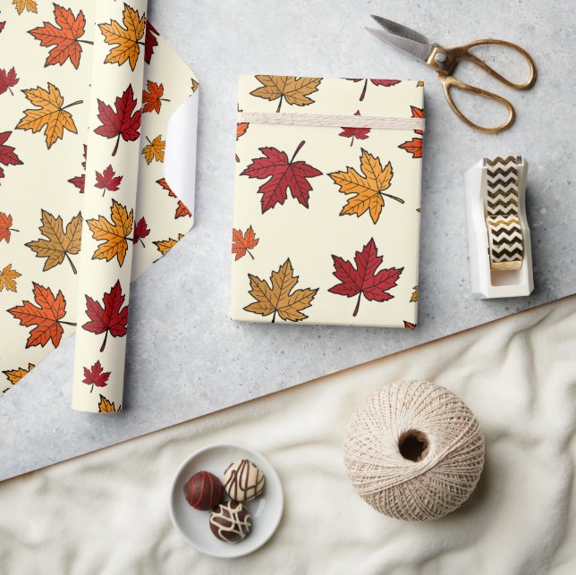 Papier Cadeau Feuilles d'érable d'automne Motif sans couture (Artisanat)