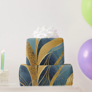 Papier Cadeau Feuilles d'or et de bleu dans l'abstrait