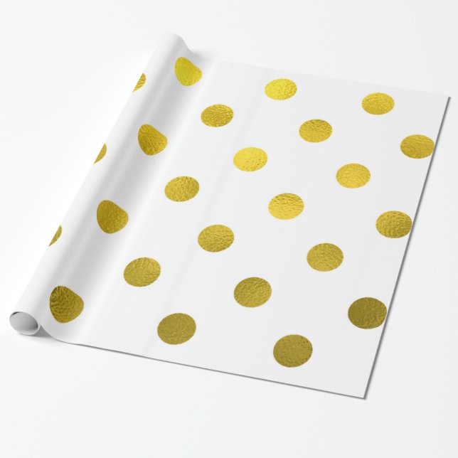 Papier Cadeau Feuilles d'or Faux métalliques Foil Grand Polka Po (Déroulé)