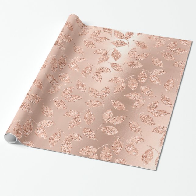 Papier Cadeau Feuilles d'or rose Blush Copper Parties scintillan (Déroulé)