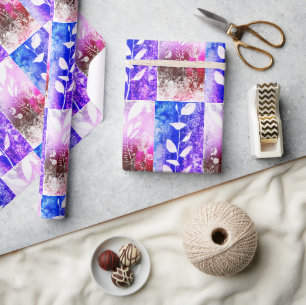 Papier Cadeau Feuilles en carreaux rose  Abstrait Motif