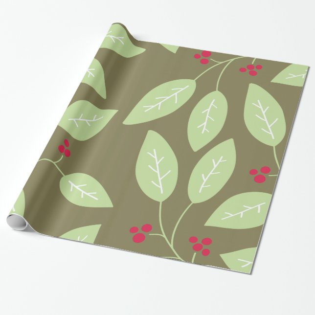 Papier Cadeau feuilles et baies à motifs (Déroulé)