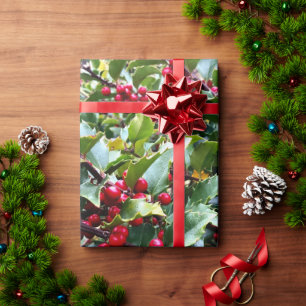 Papier Cadeau Feuilles et baies de houx