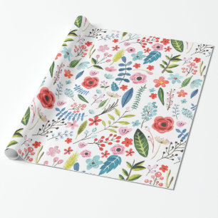Papier Cadeau Feuilles et fleurs botaniques colorées Motif