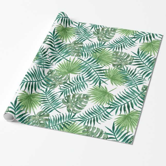 Papier Cadeau Feuilles exotiques verts (Déroulé)