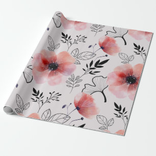 Papier Cadeau Feuilles florales orange délicates modernes