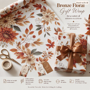Papier Cadeau Feuilles Florales Saisonnières Automne Bronze