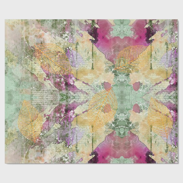 Papier Cadeau Feuilles Gold Orange Fall Leaf sur la page de déco (Plat)