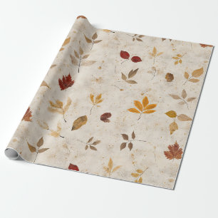 Papier Cadeau Feuilles Jaune Brun Rustiques avec une Atmosphère