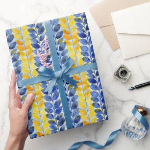 Papier Cadeau Feuilles jaune et bleu