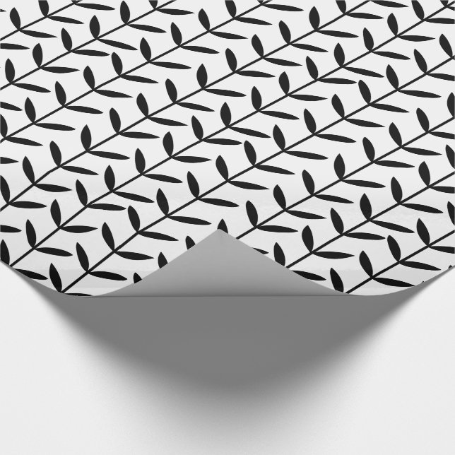 Papier Cadeau Feuilles - Noir sur Blanc (Coin)