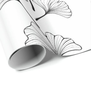 Papier Cadeau Feuilles noirs et blancs