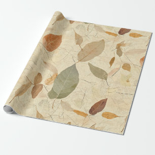 Papier Cadeau Feuilles pressées de l'Herbier Vintage Brun Or Oli