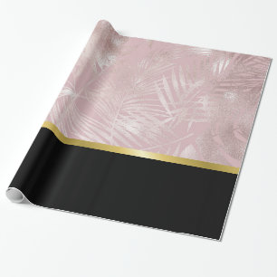 Papier Cadeau Feuilles roses Gold Tropical avec bordure noire