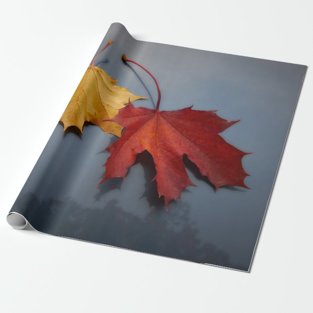 PAPIER CADEAU FEUILLES ROUGE ET JAUNE (Déroulé)