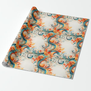 Papier Cadeau Feuilles sarcelles et orange