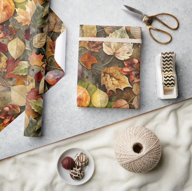 Papier Cadeau Feuilles sèches d'automne 02 (Artisanat)