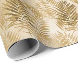 Papier Cadeau Feuilles Tropical Gold Sand