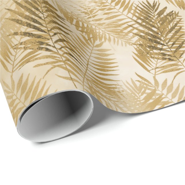 Papier Cadeau Feuilles Tropical Gold Sand (Coin rond)