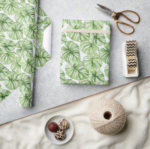 Papier Cadeau Feuilles Tropical Green Palm