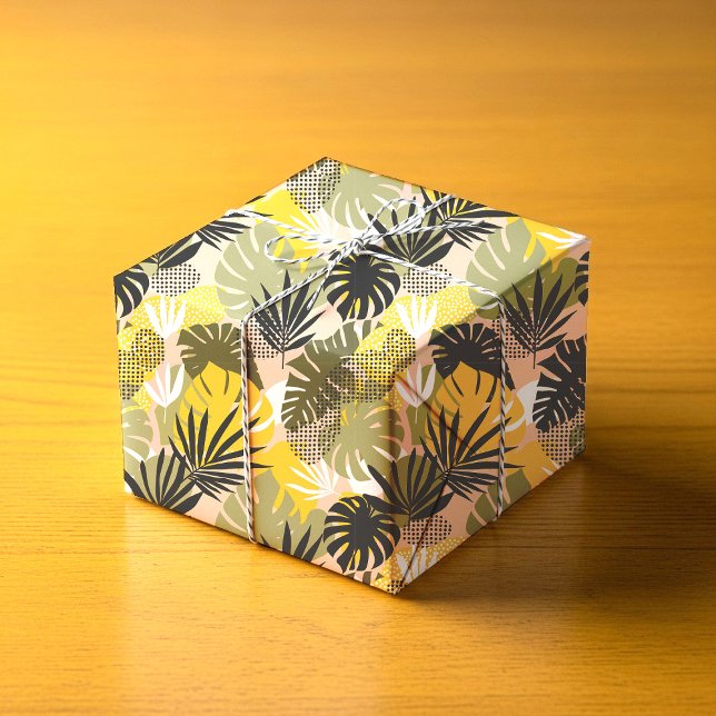 Papier Cadeau Feuilles Tropicales Abstraites Modernes & Points  (Créateur téléchargé)