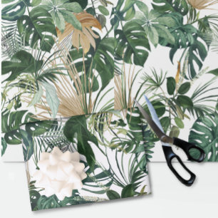Papier Cadeau Feuilles Tropicales Aquarelle Verte