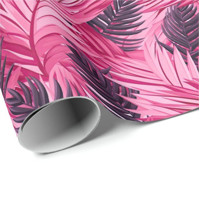 Papier Cadeau Feuilles Tropicales Roses (Coin rond)