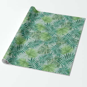 Papier Cadeau Feuilles Tropicales Vert Sauge