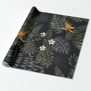 Papier Cadeau Feuilles tropicaux et fleurs dans le style de la n