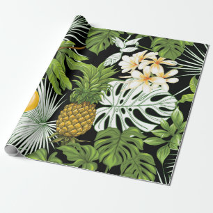 Papier Cadeau Feuilles tropicaux et fruits sans couture motif
