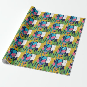 Papier Cadeau Feuilles tropicaux, perroquets : arrière - plan d'