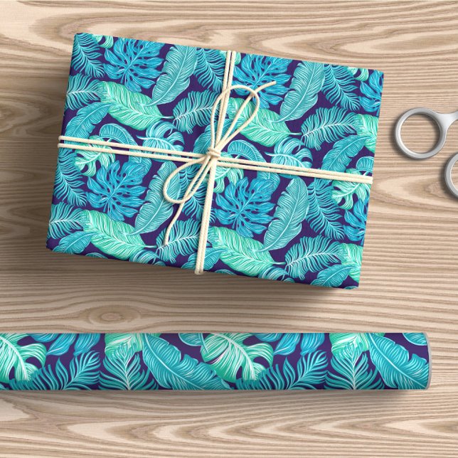 Papier Cadeau Feuilles tropicaux turquoise (Créateur téléchargé)