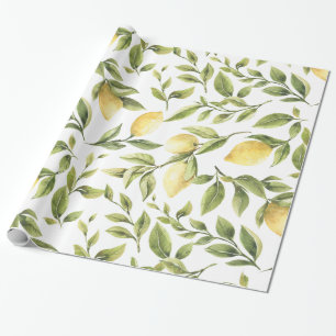 Papier Cadeau feuilles verts au citron vert de couleur jaune d'a
