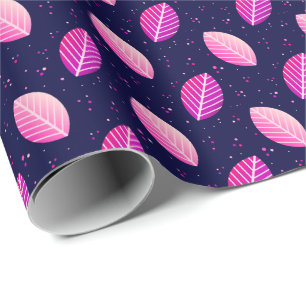 Papier Cadeau Feuilles violets sur bleu foncé