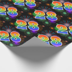 Papier Cadeau Feux d'artifice colorés + Motif "28" d'arc-en-cie