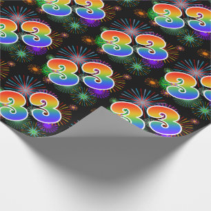 Papier Cadeau Feux d'artifice colorés + Motif "33" d'arc-en-cie