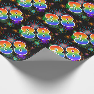 Papier Cadeau Feux d'artifice colorés + Motif "38" d'arc-en-cie