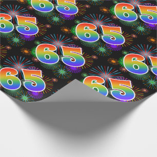 Papier Cadeau Feux d'artifice colorés + Motif "65" d'arc-en-cie