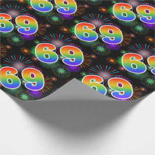 Papier Cadeau Feux d'artifice colorés + Motif "69" d'arc-en-cie