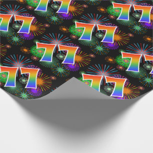 Papier Cadeau Feux d'artifice colorés + Motif "77" d'arc-en-cie