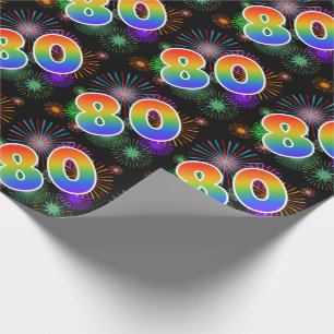 Papier Cadeau Feux d'artifice colorés + Motif "80" d'arc-en-cie