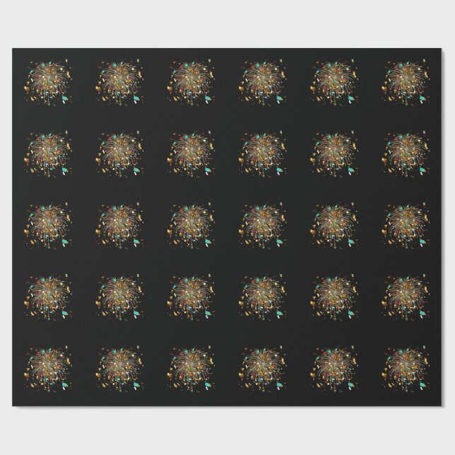 Papier Cadeau Feux d'artifice dorés et célébration de confettis (Plat)