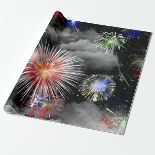 Papier Cadeau feux d'artifice et fête des nuages