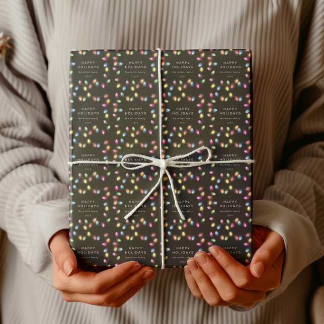 Papier Cadeau Feux de Noël colorés Monogramme (Créateur téléchargé)