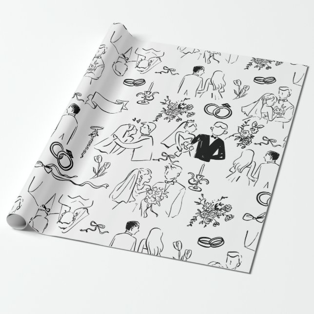 Papier Cadeau fiançailles de mariage de mariage dessinées à la m (Déroulé)