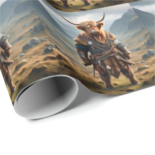 Papier Cadeau Fierce Highland Warrior : Le Courageux Vache Vikin