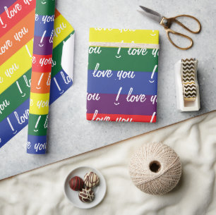 Papier Cadeau Fierté Drapeau LGBT Blanc Je t'aime